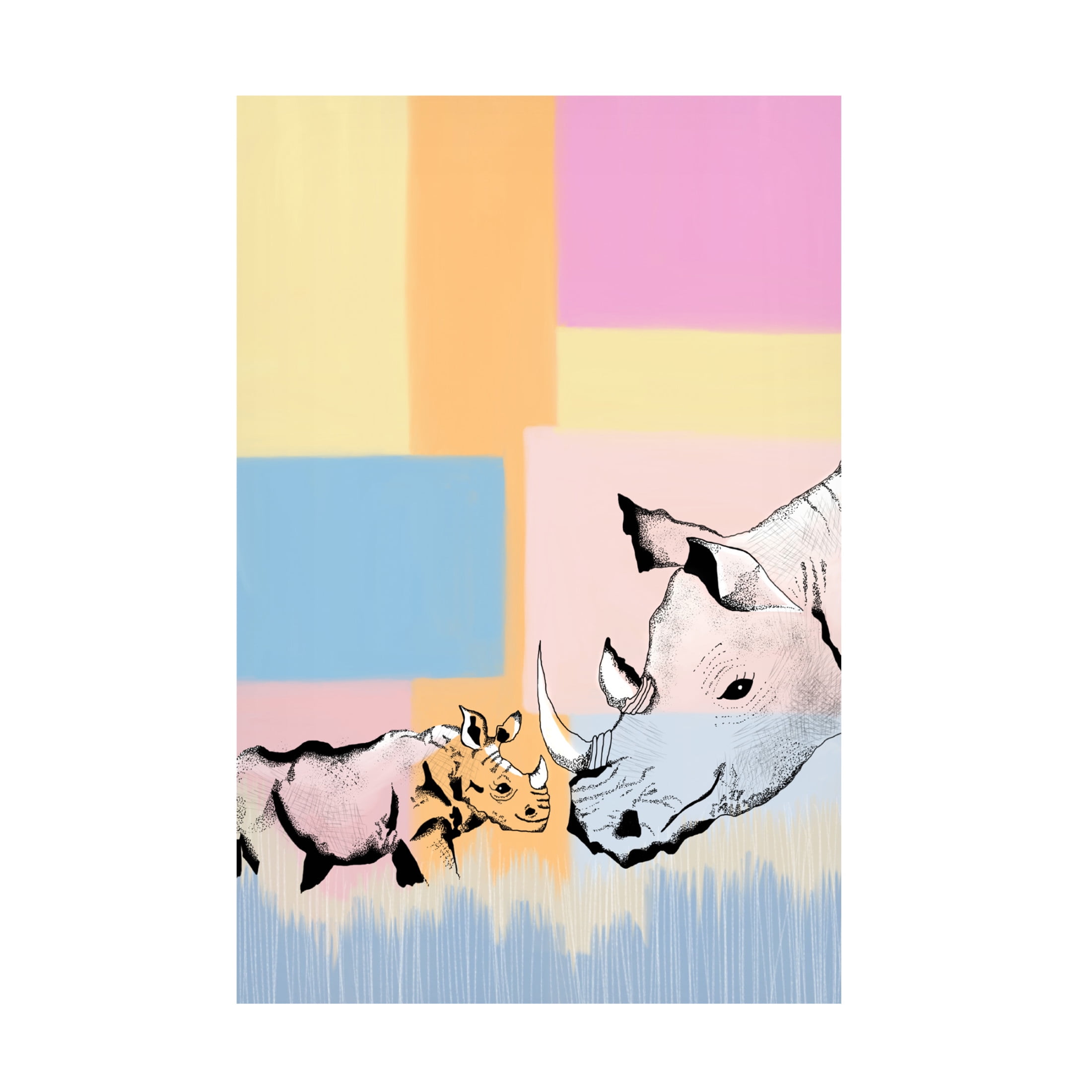 Canvas Wall Art - Meleshnie Govender 'Mama Rhino And Baby' Wall Art for Living Room, Bedroom, or Office D?cor by Trademark Fine Art - 30 x 47 Inches