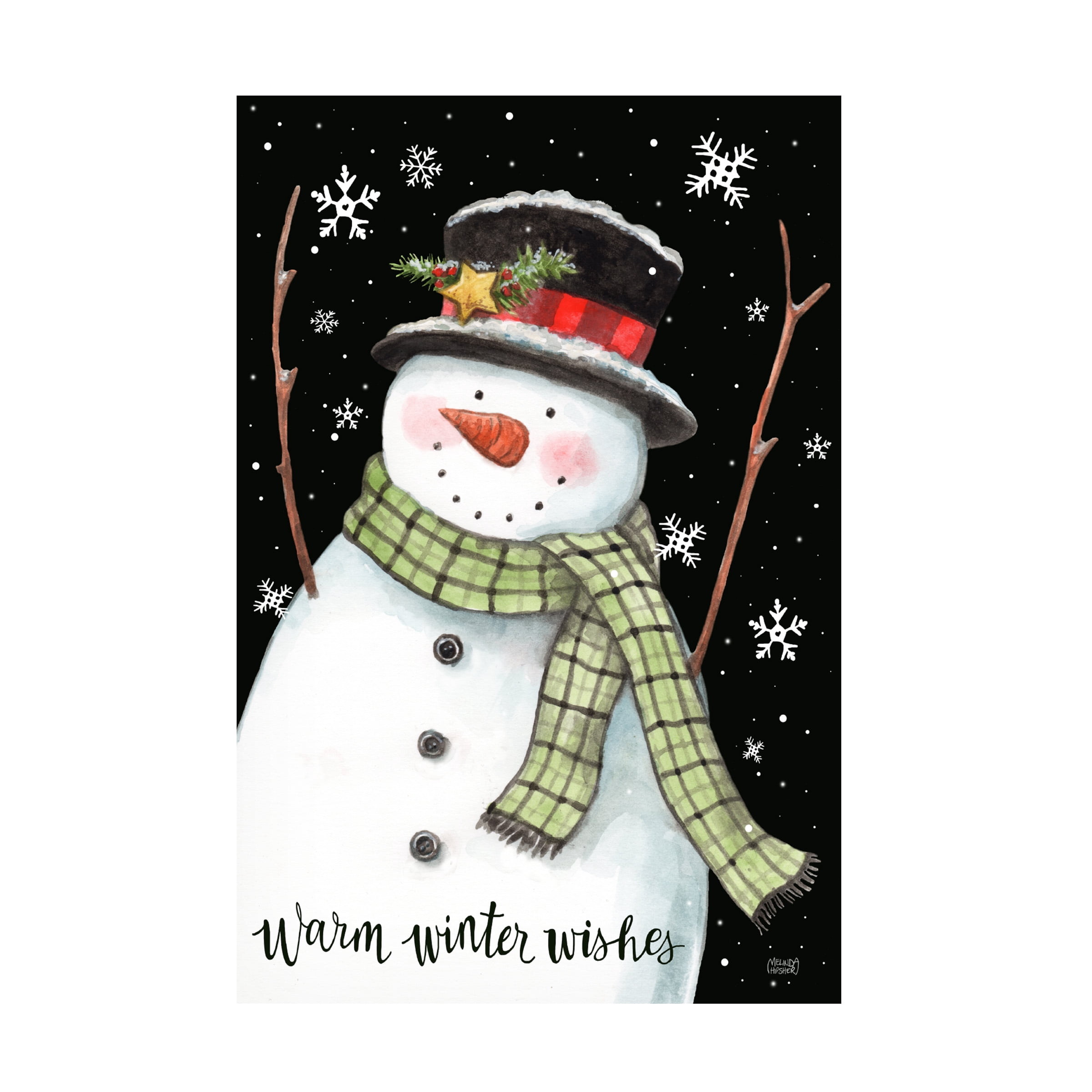 Canvas Wall Art - Melinda Hipsher 'Whimsical Country Snowman With Snowflakes' Wall Art for Living Room, Bedroom, or Office DÃ©cor by Trademark Fine Art - 12 x 19 Inches