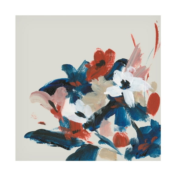 Canvas Wall Art - Melissa Wang 'Indigo and Crimson Blooms IV' Wall Art for Living Room, Bedroom, or Office Décor by Trademark Fine Art - 14 x 14 Inches