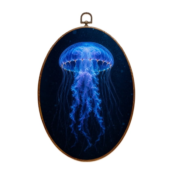 Canvas Wall Art Mesmerizing Watercolor Jellyfish Cosmic Ocean Depths Art Oval Framed Canvas Prints Vintage Wall Hanging Decor for Home Decorations 8.6"x11.4"