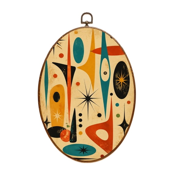Canvas Wall Art Mid Century Retro Atomic Abstract Modern Geometric Colorful Vintage Oval Framed Canvas Prints Vintage Wall Hanging Decor for Home Decorations 8.6"x11.4"