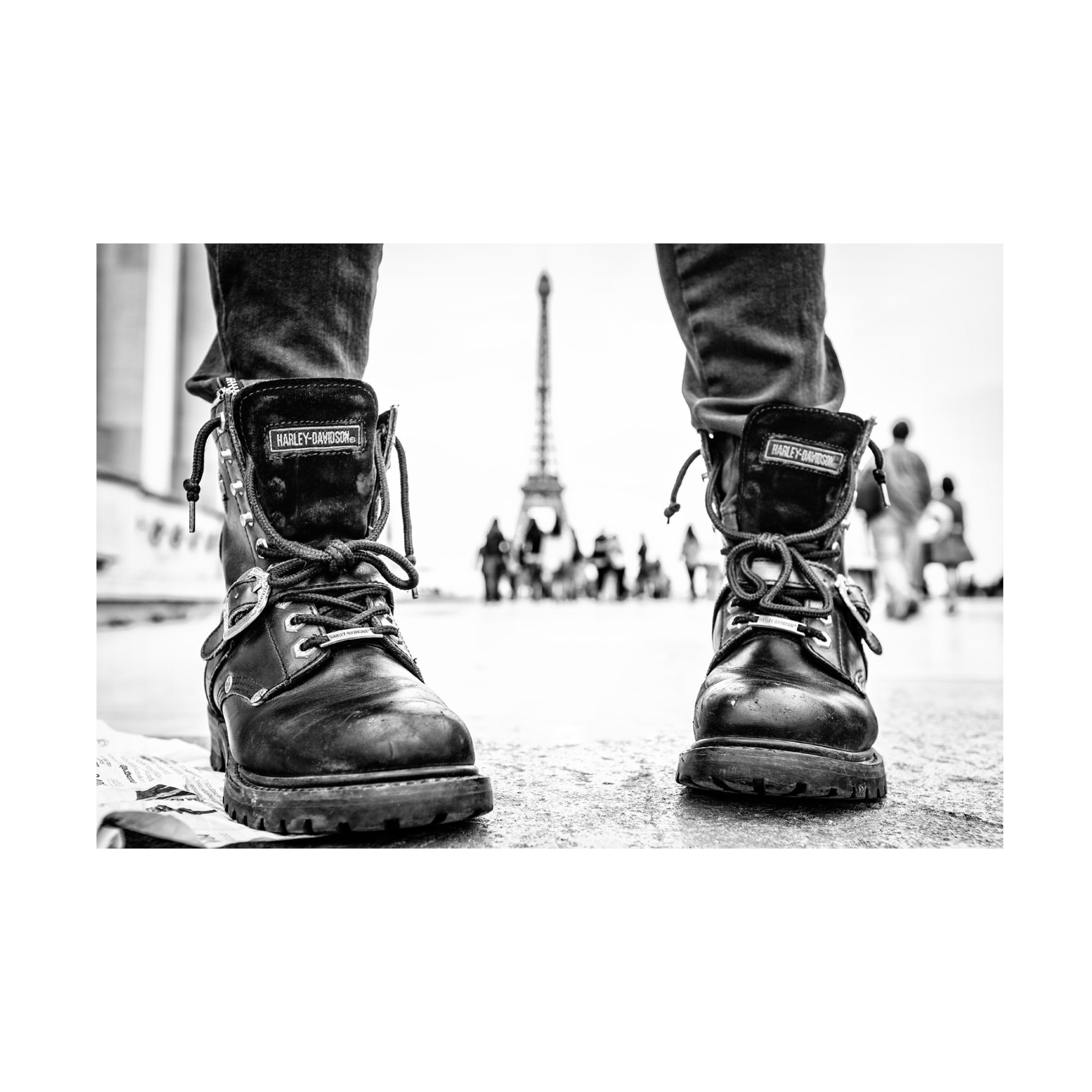 Canvas Wall Art - Mike Franks 'Biker Boots In Paris' Wall Art for Living Room, Bedroom, or Office D?cor by Trademark Fine Art - 19 x 12 Inches