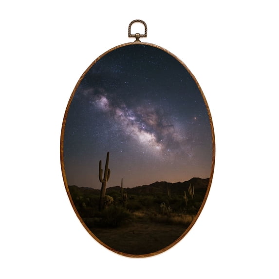 Canvas Wall Art Milky Way starry night sky Arizona desert Oval Framed Canvas Prints Vintage Wall Hanging Decor for Home Decorations 8.6"x11.4"