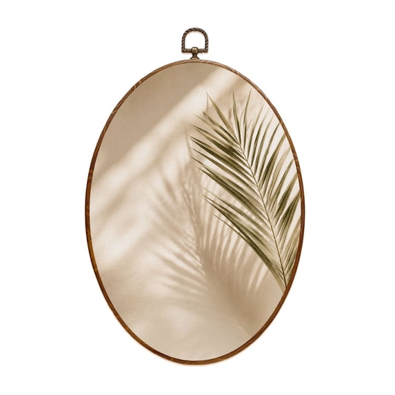 Canvas Wall Art Minimalist Palm Leaf Poster Natural Lighting Aesthetic Oval Framed Canvas Prints Vintage Wall Hanging Decor for Home Decorations 8.6"x11.4"