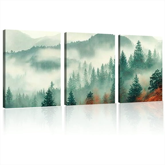 Canvas Wall Art Misty Peaks Modern Abstract Paintings Canvsa Wall Decor Framed Picture Artwork for Living Room Bedroom Bathroom Dining Room Kitchen Office High Quality Print Home 12x16inchx3pcs