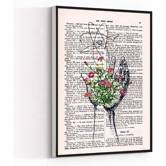 Canvas Wall Art Modern Art Print Atom With Hand Print,Flower Print Wall Art,Vintage Science Poster Painting Artwork Wall Decor For Home Office Wooden Frame Ready To Hang 12"X18"