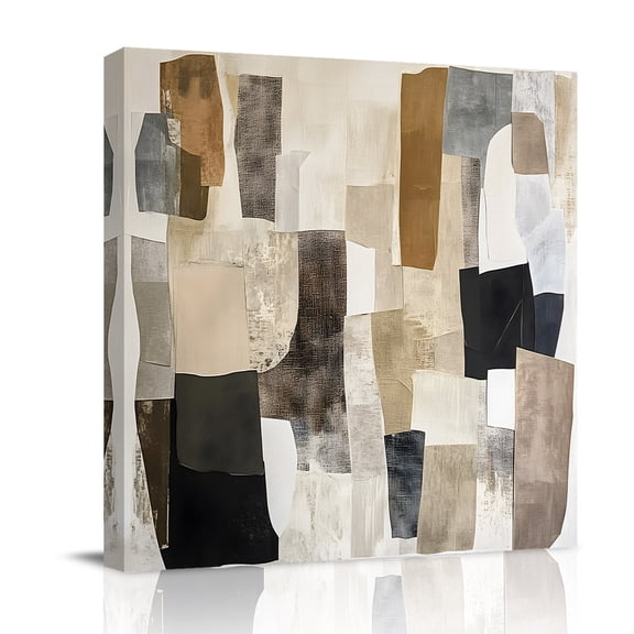 Canvas Wall Art, Modern Black Brown Framed Canvas Prints for Bathroom Desk, Abstract Oil Painting Art Small Gallery Wrapped Wall Decor for Home Office, Gifts, 8"x8" Ship Next Day