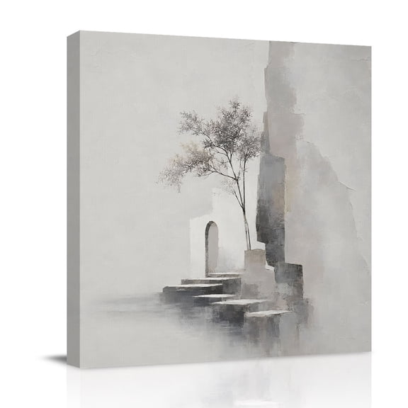Canvas Wall Art, Modern Minimalist Art Framed Canvas Prints for Bathroom Desk, Abstract Stone Gate Boho Gray Small Gallery Wrapped Wall Decor for Home Office, Gifts, 8"x8" Ship Next Day