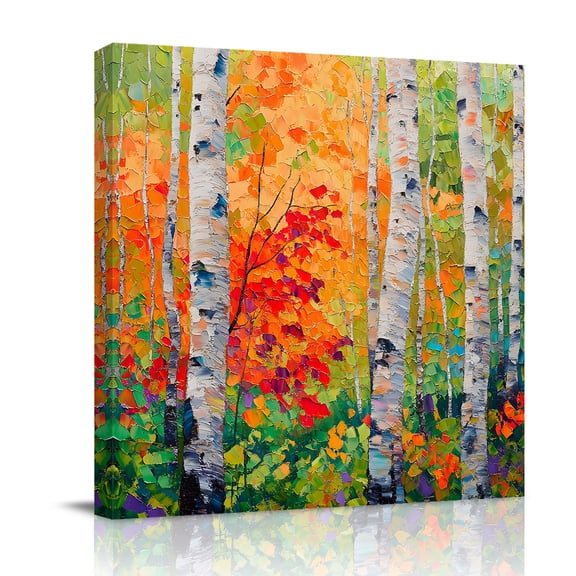 Canvas Wall Art, Modern Oil Painting Framed Canvas Prints for Bathroom Desk, Summer Tree Leaves Yellow Green Small Gallery Wrapped Wall Decor for Home Office, Gifts, 8"x8" Ship Next Day