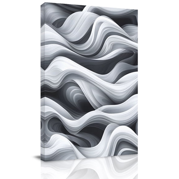 Canvas Wall Art, Modern Sea Waves Framed Canvas Prints for Bathroom Hallway, Grey White Texture Abstract Texture Small Gallery Wrapped Wall Decor for Home Office, Gifts, 8"x10" Ship Next Day