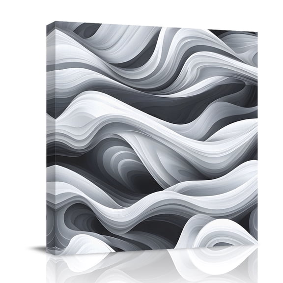 Canvas Wall Art, Modern Sea Waves Framed Canvas Prints for Bathroom Kitchen, Grey White Texture Abstract Texture Gallery Wrapped Wall Decor for Home Office, Gifts, 10"x10" Ship Next Day