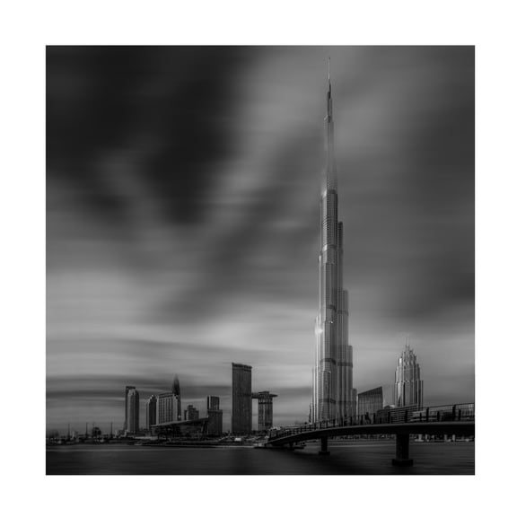 Canvas Wall Art - Mohamed Kazzaz 'Dubai Downtown Cityscape, Dubai, Uae' Wall Art for Living Room, Bedroom, or Office Décor by Trademark Fine Art - 14 x 14 Inches