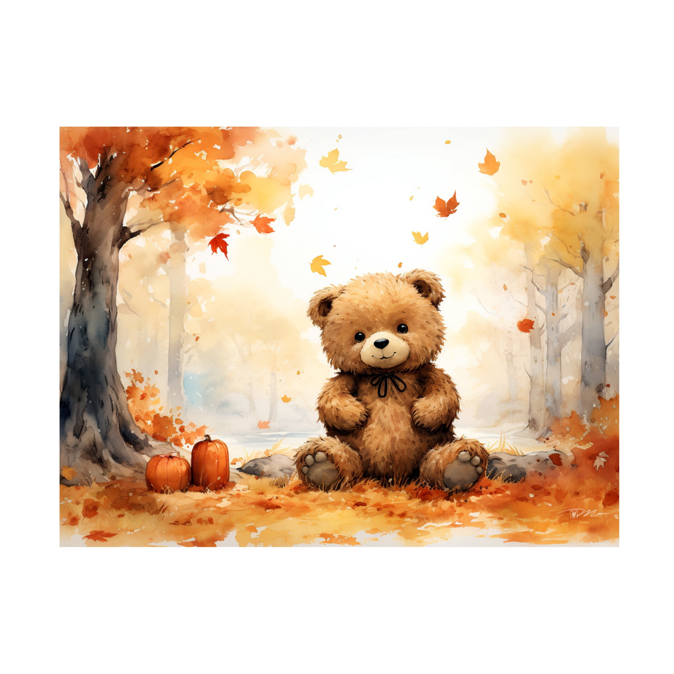 Canvas Wall Art - Momart 'Autumn Bear Cub' Wall Art for Living Room, Bedroom, or Office Décor by Trademark Fine Art - 24 x 18 Inches