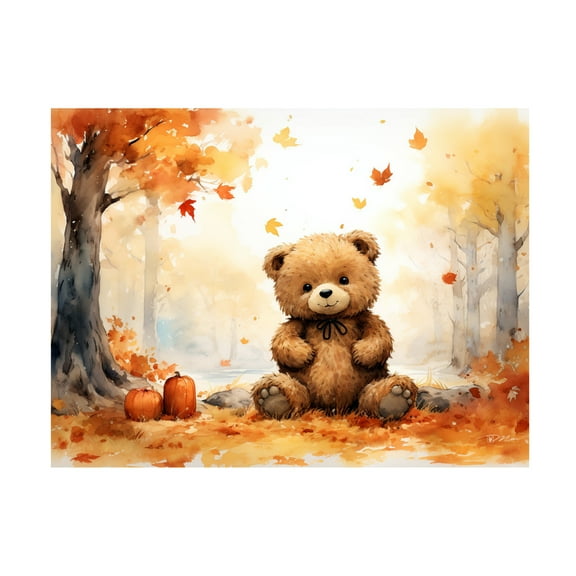 Canvas Wall Art - Momart 'Autumn Bear Cub' Wall Art for Living Room, Bedroom, or Office Décor by Trademark Fine Art - 32 x 24 Inches