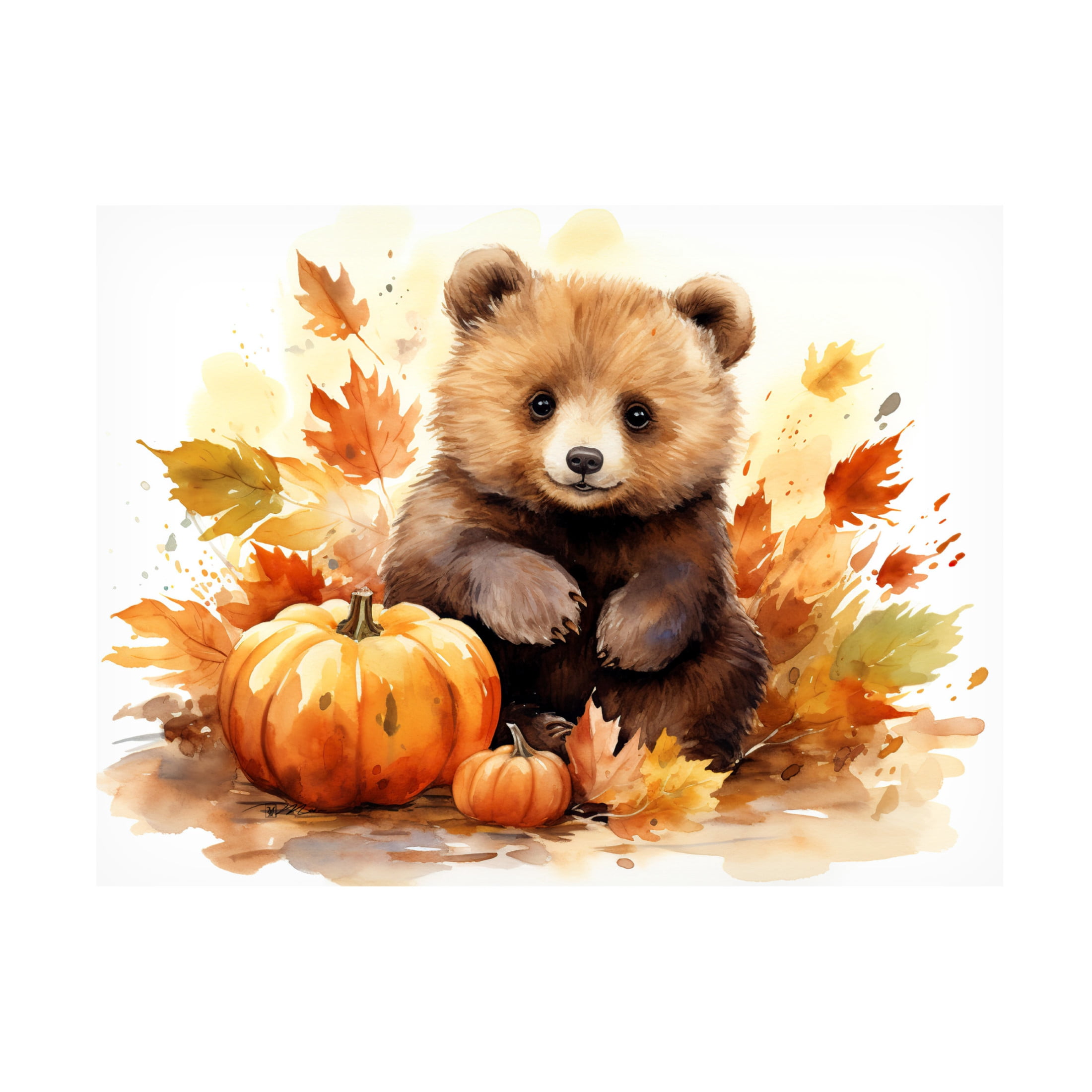 Canvas Wall Art - Momart 'Autumn Cub in the Leaves' Wall Art for Living Room, Bedroom, or Office Décor by Trademark Fine Art - 19 x 14 Inches