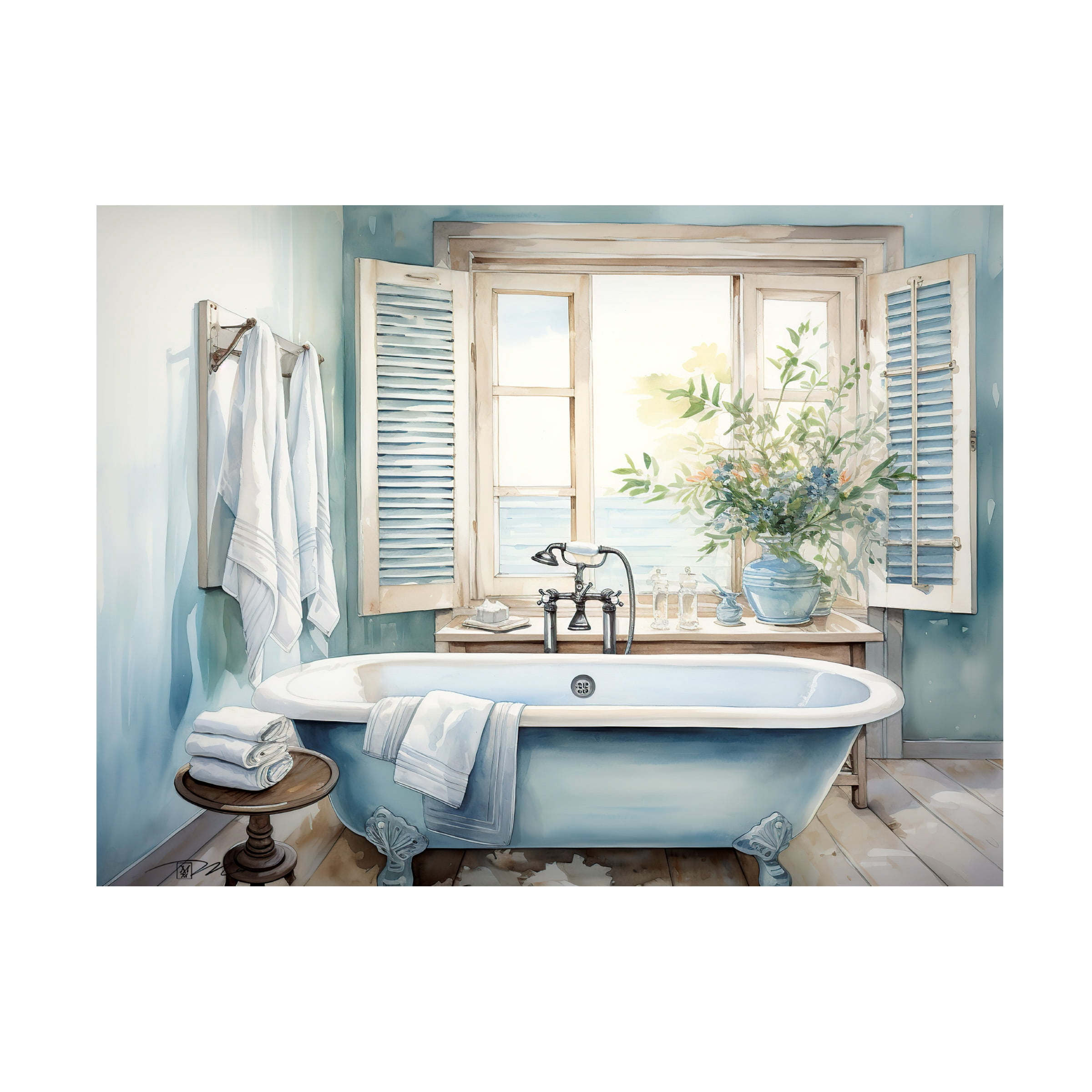 Canvas Wall Art - Momart 'Blue Bathtub' Wall Art for Living Room, Bedroom, or Office DÃ©cor by Trademark Fine Art - 32 x 24 Inches
