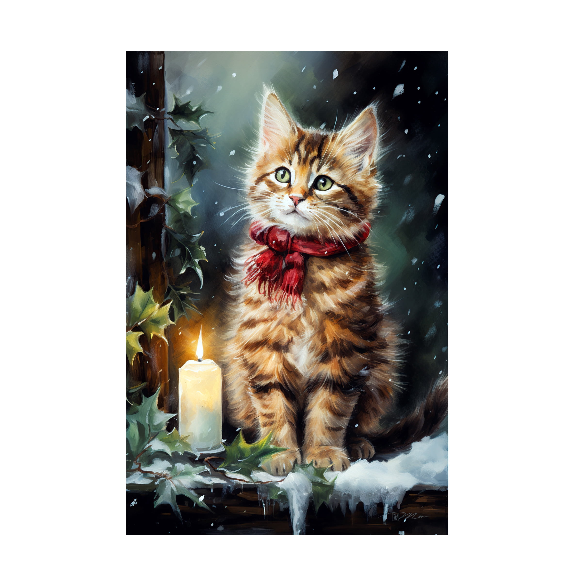 Canvas Wall Art - Momart 'Cats In The Snow 1' Wall Art for Living Room, Bedroom, or Office DÃ©cor by Trademark Fine Art - 16 x 24 Inches