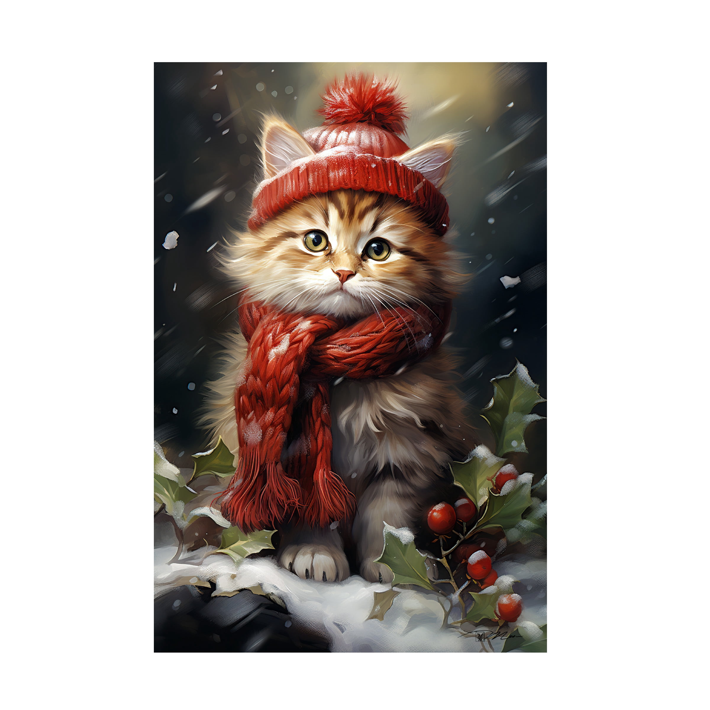 Canvas Wall Art - Momart 'Cats In The Snow 3' Wall Art for Living Room, Bedroom, or Office DÃ©cor by Trademark Fine Art - 12 x 19 Inches