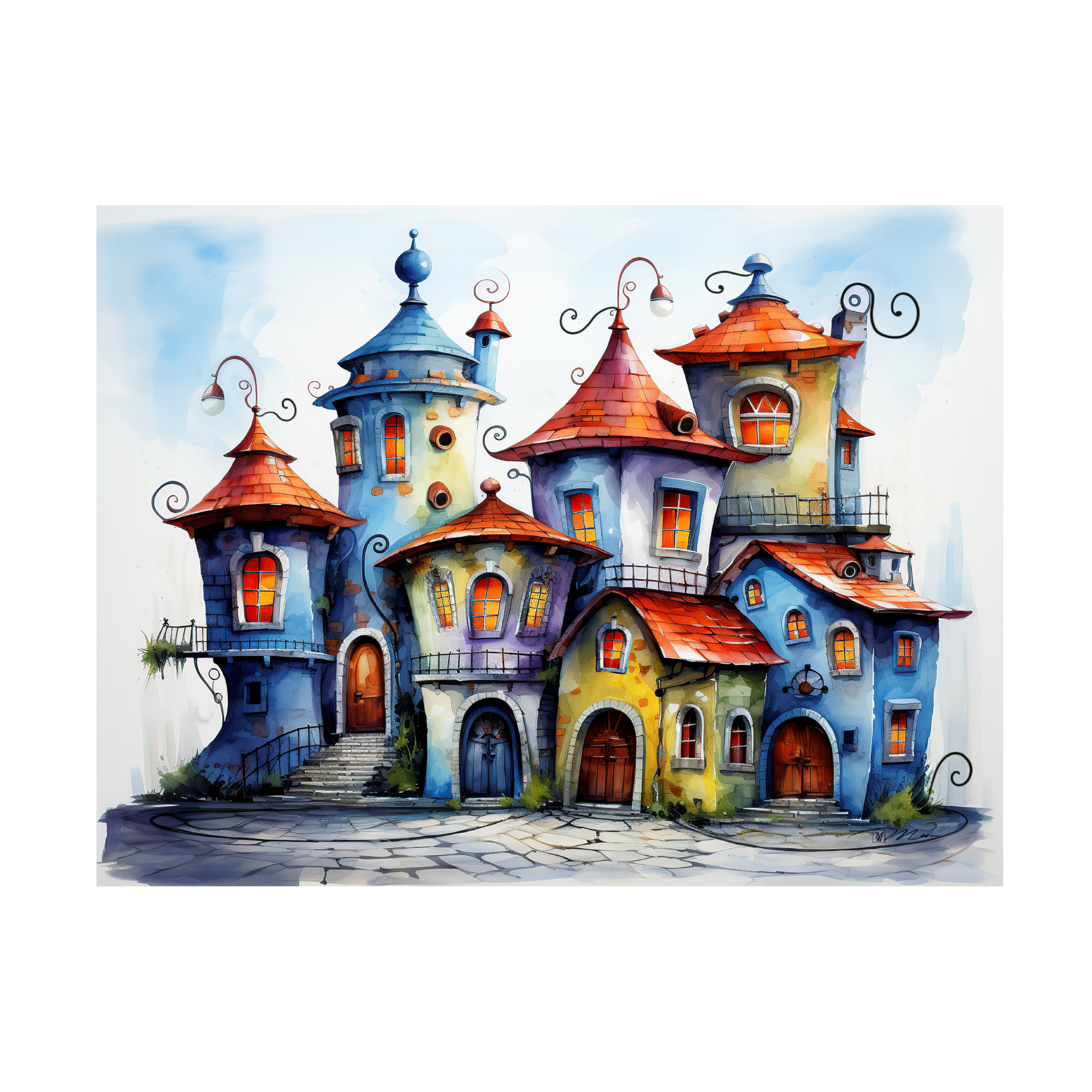 Canvas Wall Art - Momart 'Colorful Houses' Wall Art for Living Room, Bedroom, or Office DÃ©cor by Trademark Fine Art - 32 x 24 Inches