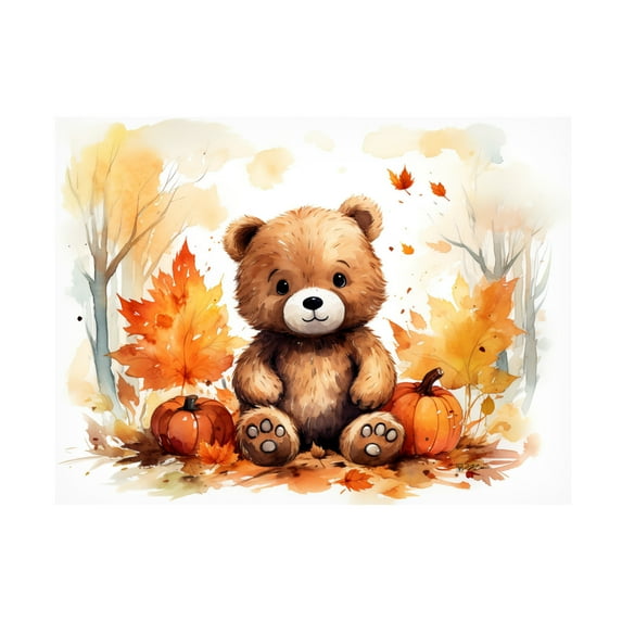 Canvas Wall Art - Momart 'Cub in the Autumn Forest' Wall Art for Living Room, Bedroom, or Office Décor by Trademark Fine Art - 47 x 35 Inches