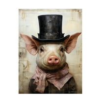 Canvas Wall Art - Momart 'Cute Pig With A Red Hat Baroque Style 1' Wall Art for Living Room, Bedroom, or Office Décor by Trademark Fine Art - 14 x 19 Inches