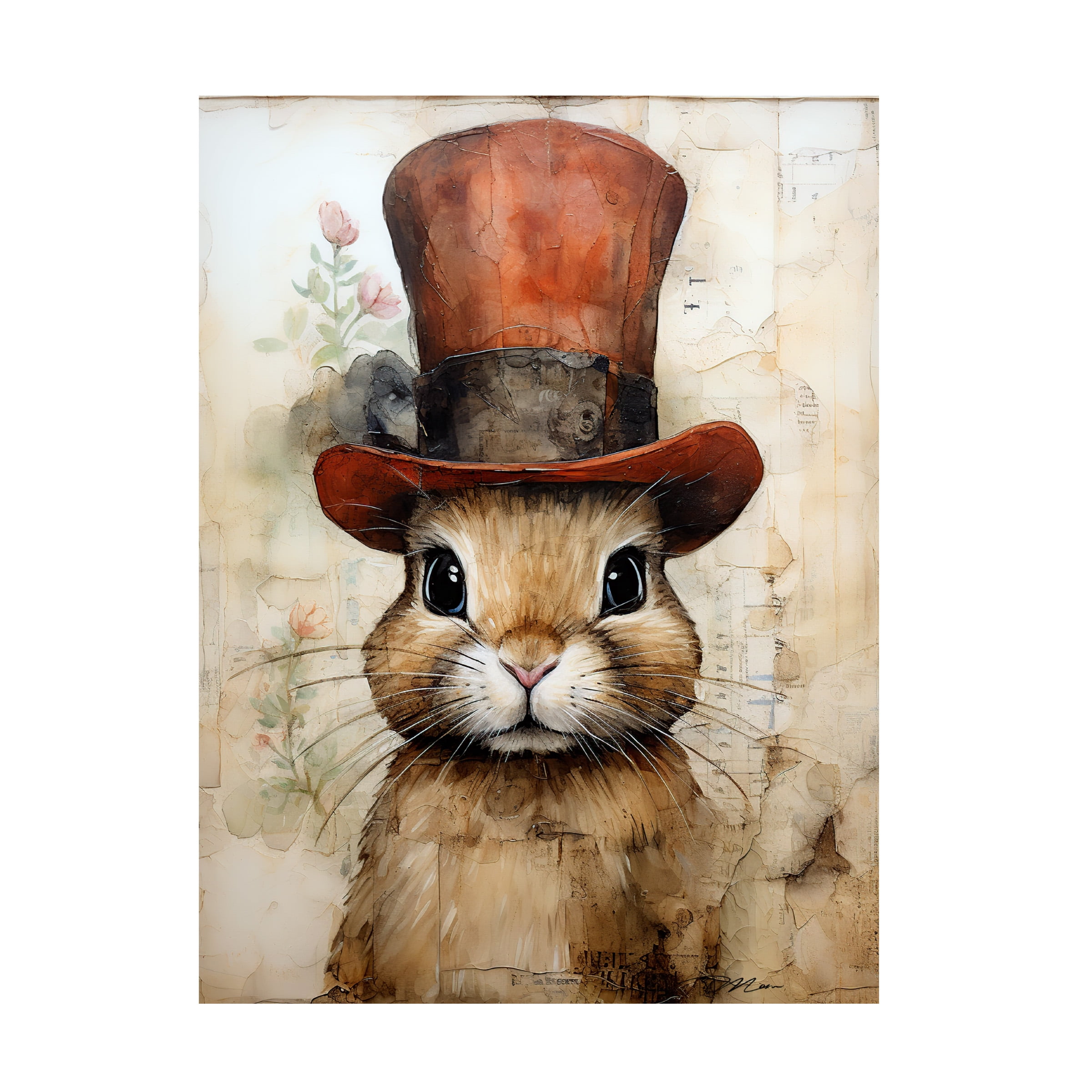 Canvas Wall Art - Momart 'Cute Rabbit With A Red Hat Baroque Style 1' Wall Art for Living Room, Bedroom, or Office DÃ©cor by Trademark Fine Art - 18 x 24 Inches