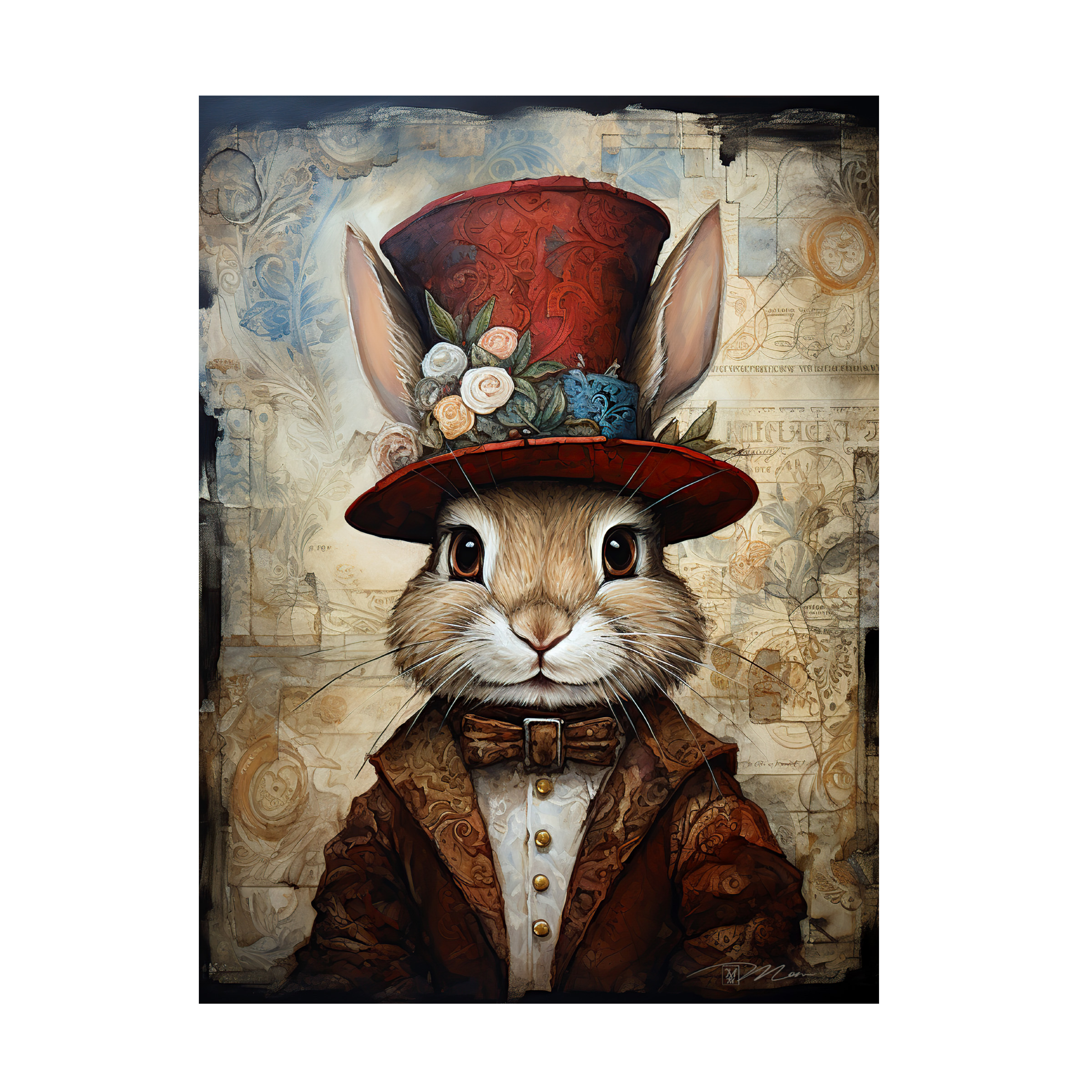 Canvas Wall Art - Momart 'Cute Rabbit With A Red Hat Baroque Style 2' Wall Art for Living Room, Bedroom, or Office Décor by Trademark Fine Art - 18 x 24 Inches