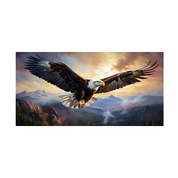Canvas Wall Art - Momart 'Eagle Flying (1)' Wall Art for Living Room, Bedroom, or Office Décor by Trademark Fine Art - 19 x 10 Inches