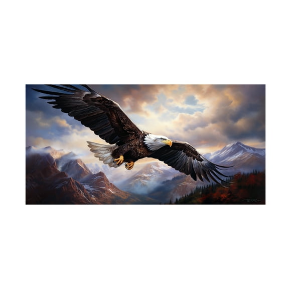Canvas Wall Art - Momart 'Eagle Flying (4)' Wall Art for Living Room, Bedroom, or Office Décor by Trademark Fine Art - 19 x 10 Inches