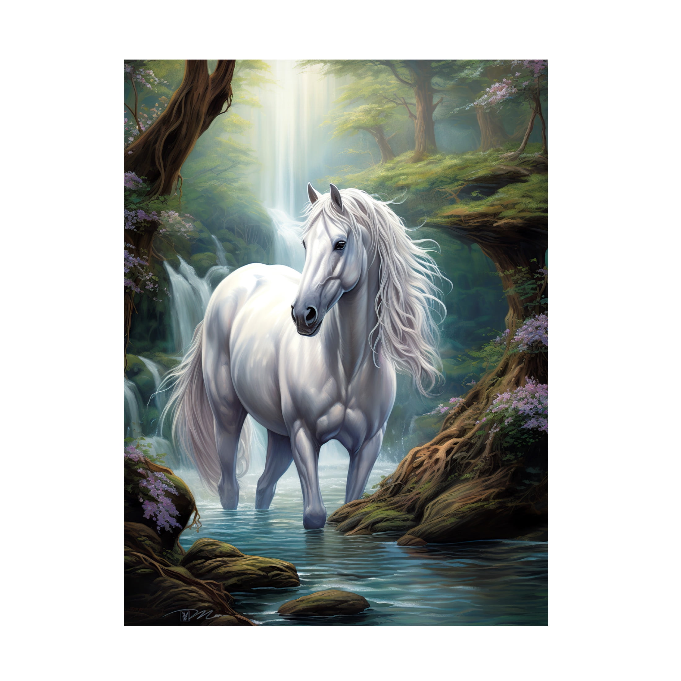 Canvas Wall Art - Momart 'Fairy White Horse' Wall Art for Living Room, Bedroom, or Office Décor by Trademark Fine Art - 24 x 32 Inches