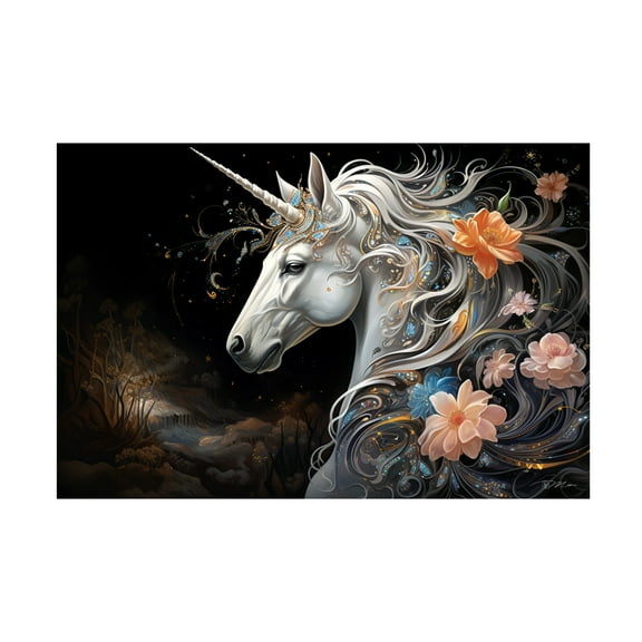 Canvas Wall Art - Momart 'Fantasy Unicorn 1' Wall Art for Living Room, Bedroom, or Office Décor by Trademark Fine Art - 19 x 12 Inches