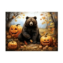 Canvas Wall Art - Momart 'Halloween Bear and Pumpkins' Wall Art for Living Room, Bedroom, or Office Décor by Trademark Fine Art - 19 x 14 Inches