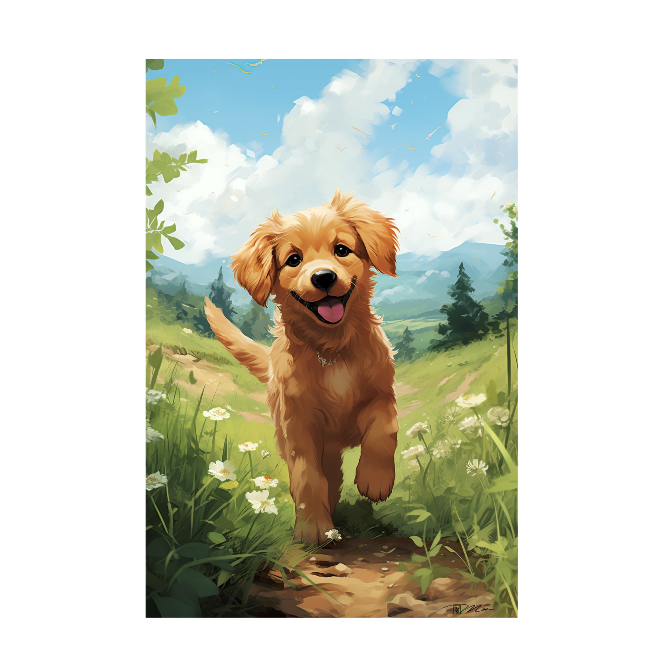 Canvas Wall Art - Momart 'Happy Puppy 2' Wall Art for Living Room, Bedroom, or Office Décor by Trademark Fine Art - 12 x 19 Inches