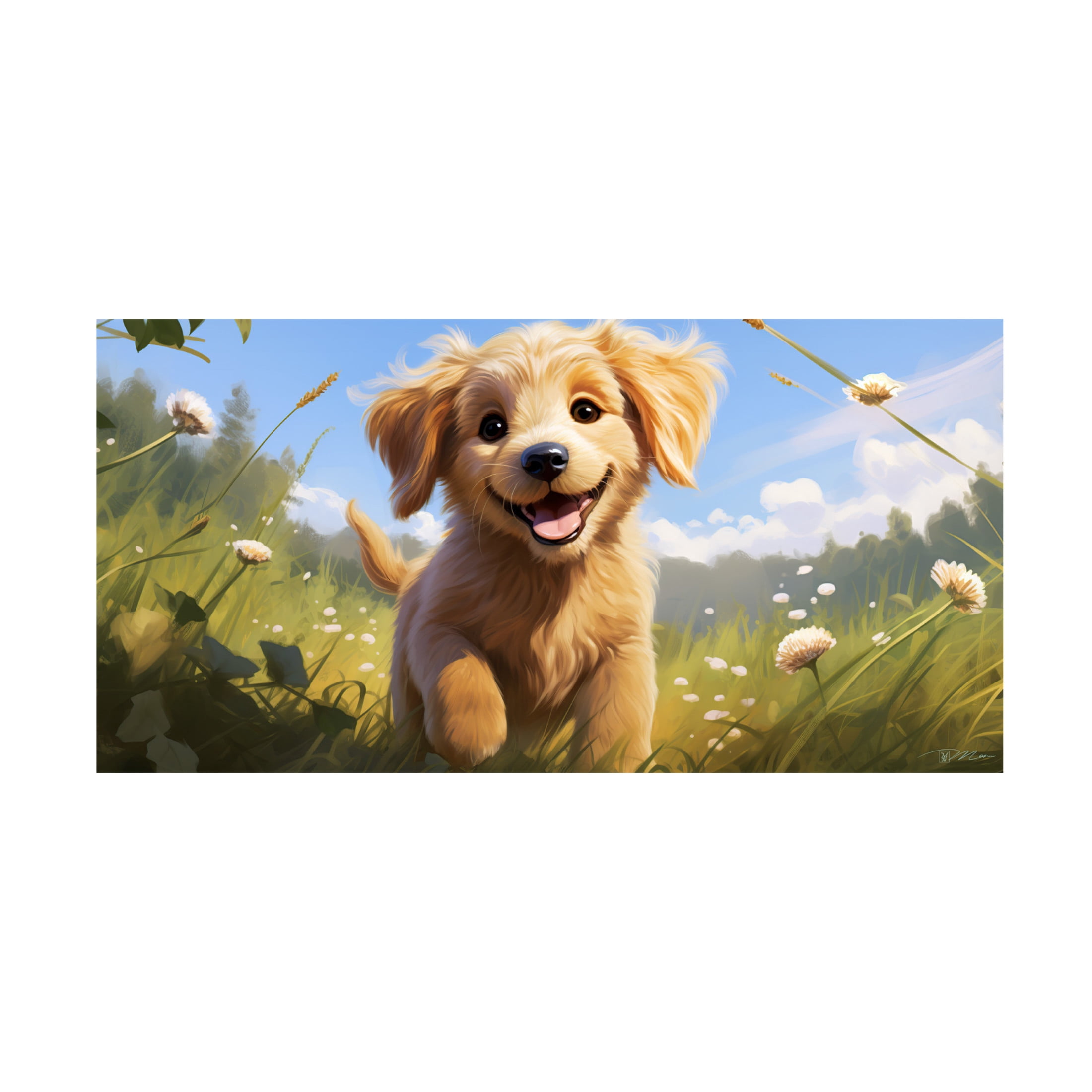 Canvas Wall Art - Momart 'Happy Puppy 3' Wall Art for Living Room, Bedroom, or Office Décor by Trademark Fine Art - 32 x 16 Inches