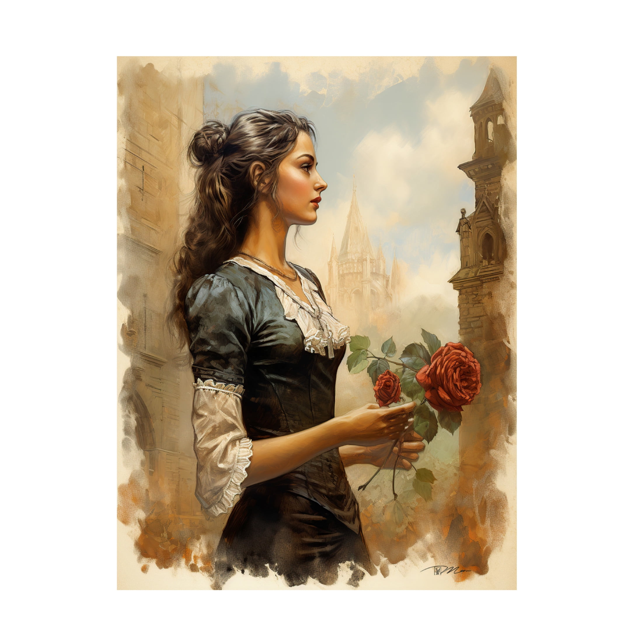 Canvas Wall Art - Momart 'Romantic Girl' Wall Art for Living Room, Bedroom, or Office Décor by Trademark Fine Art - 14 x 19 Inches
