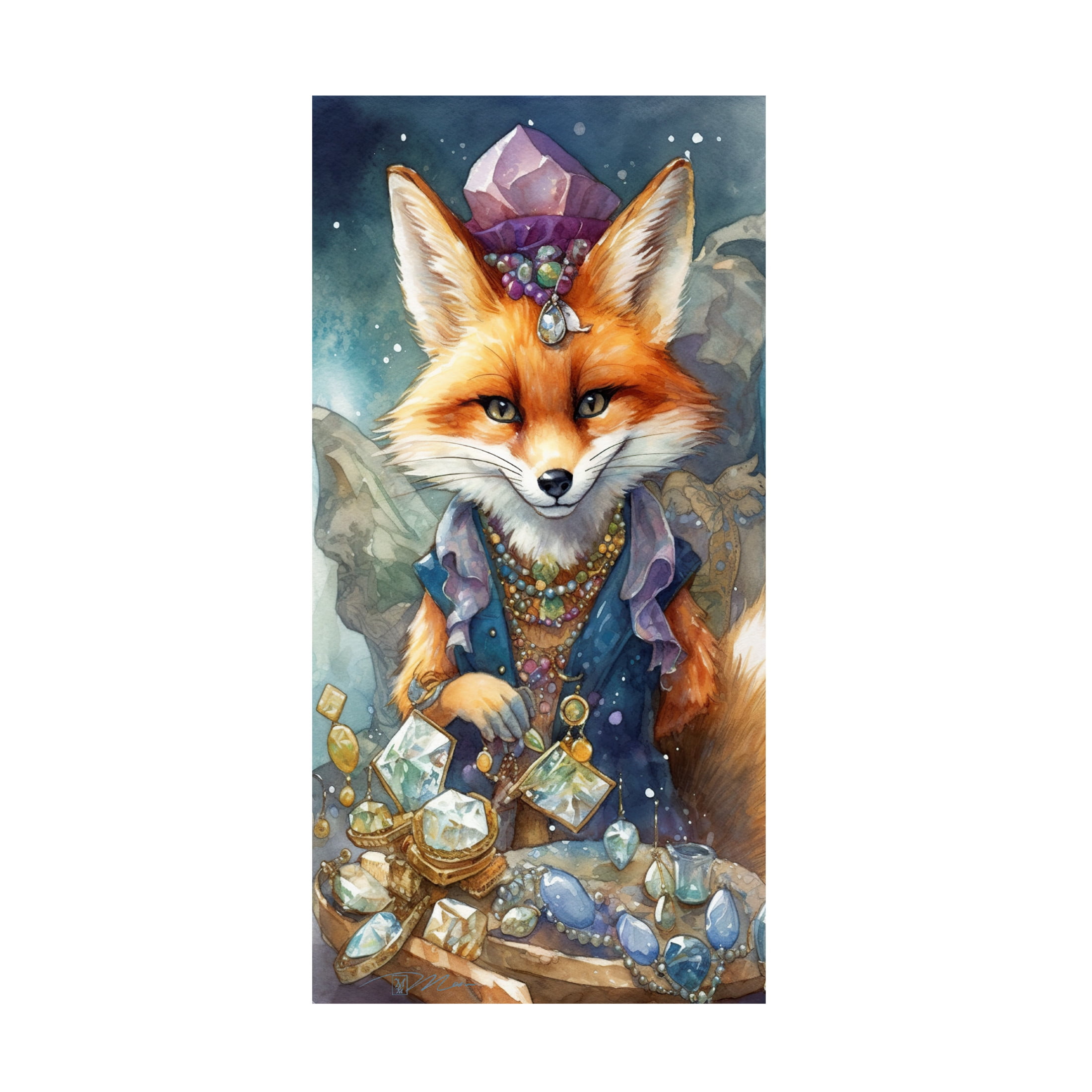 Canvas Wall Art - Momart 'Treasure Keepers Fox 1' Wall Art for Living Room, Bedroom, or Office Décor by Trademark Fine Art - 24 x 47 Inches