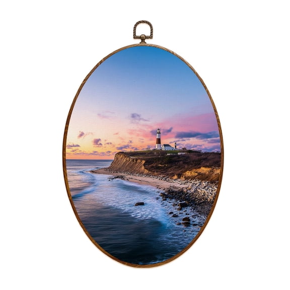Canvas Wall Art Montauk Point Light Lighthouse Long Island New York Suffolk Oval Framed Canvas Prints Vintage Wall Hanging Decor for Home Decorations 8.6"x11.4"