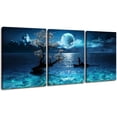 thumbnail image 1 of Canvas Wall Art Moon Sea Ocean Landscape Pictures for Living Room Wall Decoration Dathroom Decor Wall Art Paintings for Bedroom Modern Framed Artwork Canvas Prints 3 Panels Wall Art 12x16inchx3pcs, 1 of 6