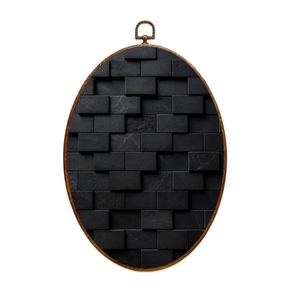 Canvas Wall Art Mosaic Tile Decoration Black Black Tiles Grid Shiny Surface Oval Framed Canvas Prints Vintage Wall Hanging Decor for Home Decorations 8.6"x11.4"