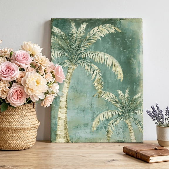 Canvas Wall Art Moss Green Palm Tree Canvas Art Print Tropical Plant Summer Abstract Pictures Wall Decor for Living Room Bedroom Artwork Decorations Stretched Framed Ready to Hang 16"x20"