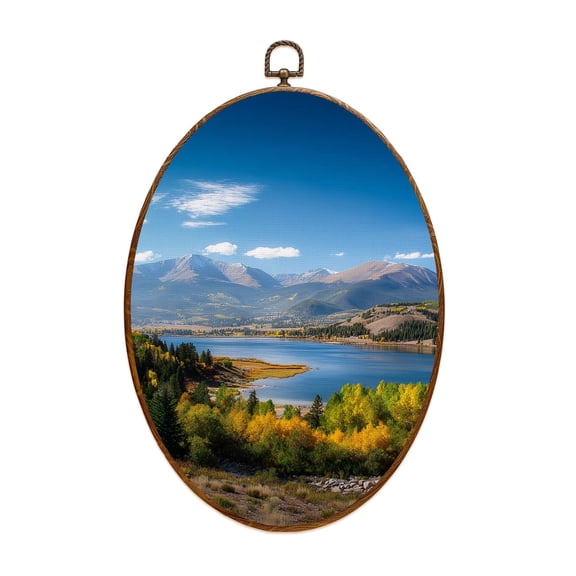 Canvas Wall Art Mountain nature lake dillon summit county colorado fall rocky mountains Oval Framed Canvas Prints Vintage Wall Hanging Decor for Home Decorations 8.6"x11.4"