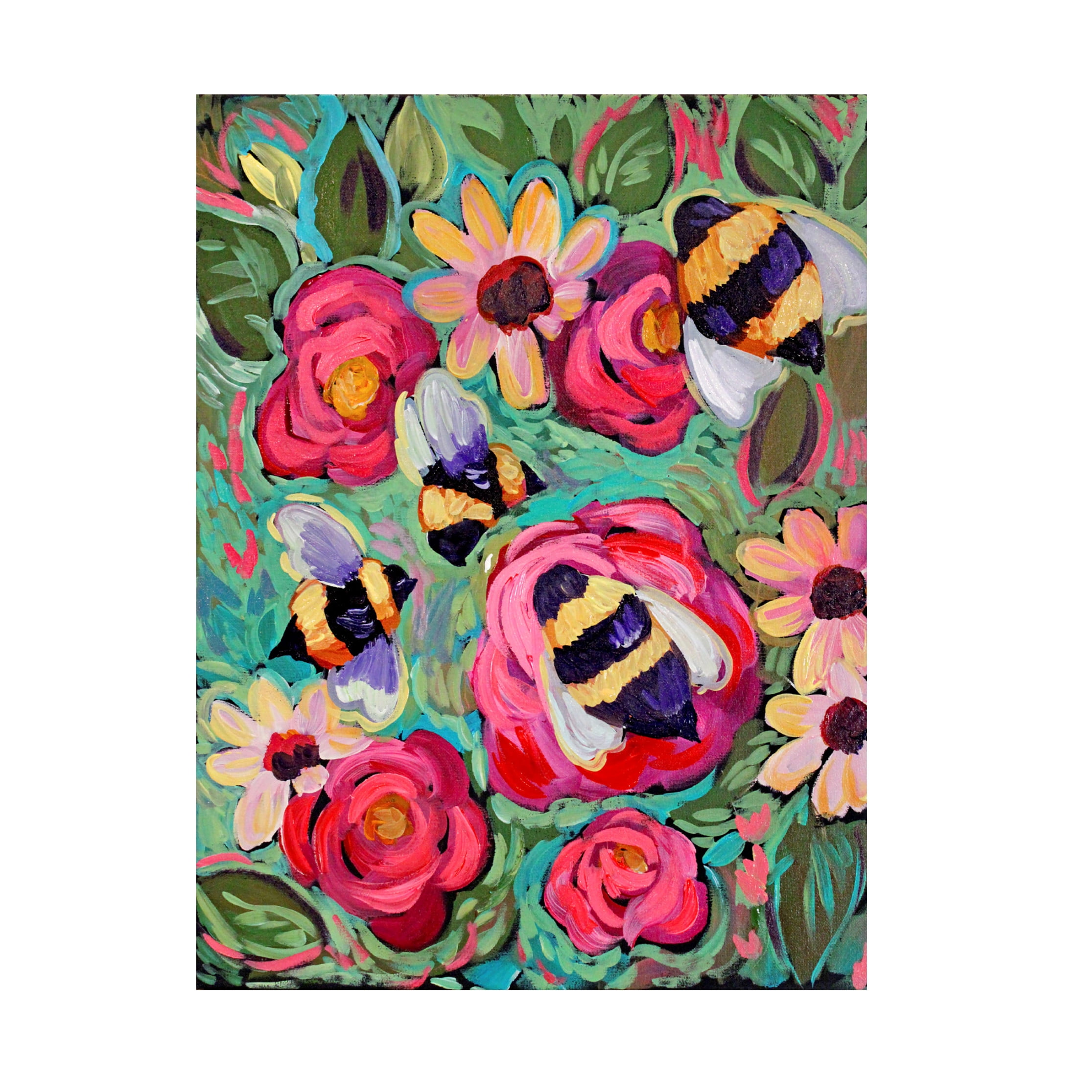Canvas Wall Art - Natasha Wescoat 'Bees In The Garden' Wall Art for Living Room, Bedroom, or Office Décor by Trademark Fine Art - 18 x 24 Inches