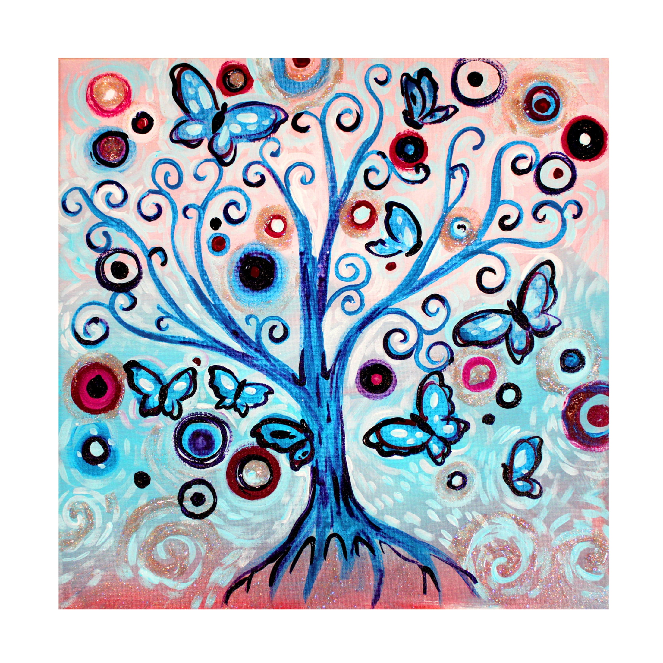 Canvas Wall Art - Natasha Wescoat 'Blue Butterfly Tree' Wall Art for Living Room, Bedroom, or Office Décor by Trademark Fine Art - 14 x 14 Inches