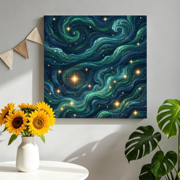 Canvas Wall Art Nature Canvas Art Print Fantasy Starry Sky Romantic Mystic Cosmic Vortex Bright Star Wall Decor for Living Room Bedroom Artwork Decorations Stretched Framed Ready to Hang 8"x8"