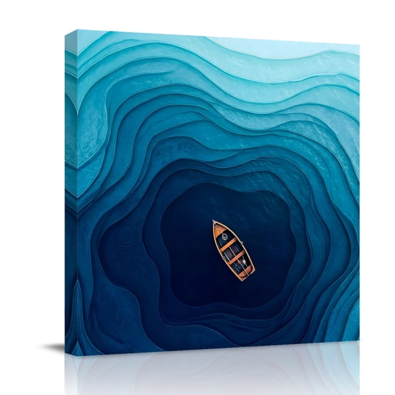 Canvas Wall Art, Nautical Ship Framed Canvas Prints for Bathroom Desk, Blue Coastal Boat Geometric Striped Small Gallery Wrapped Wall Decor for Home Office, Gifts, 8"x8" Ship Next Day