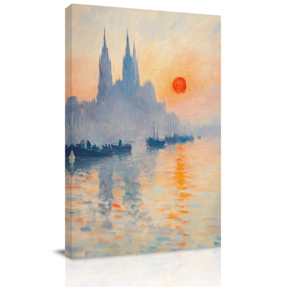 Canvas Wall Art, Nautical Ship Framed Canvas Prints for Kitchen Bedroom, Country Sunrise House Ocean Painting Small Gallery Wrapped Wall Decor for Home Office, Gifts, 8"x12" Ship Next Day
