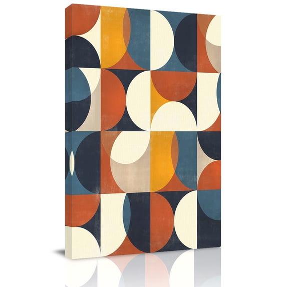 Canvas Wall Art, Navy Blue Beige Framed Canvas Prints for Kitchen Bedroom, Middle Century Modern Geometric Abstract Art Small Gallery Wrapped Wall Decor for Home Office, Gifts, 8"x12" Ship Next Day