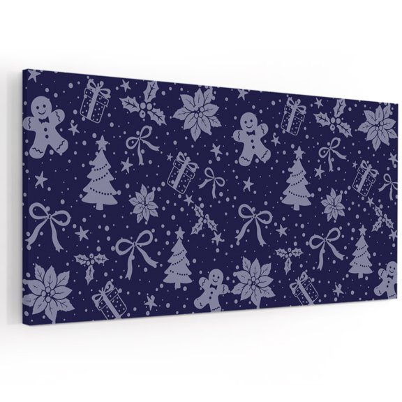 Canvas Wall Art, Navy Blue Christmas Framed Artwork for Living Room, Winter Xmas Pine Tree Cartoon New Year Gallery Wrapped Canvas Prints Art Ready to Hang Wall Decor for Dining Room Hallway, 40"x20"