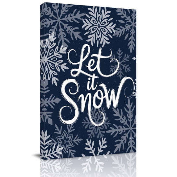 Canvas Wall Art, Navy Blue Christmas Framed Canvas Prints for Bedroom Bathroom, Retro Rustic Winter Snowflakes Xmas Gallery Wrapped Wall Decor for Home Office, Gifts, 11"x14" Ship Next Day