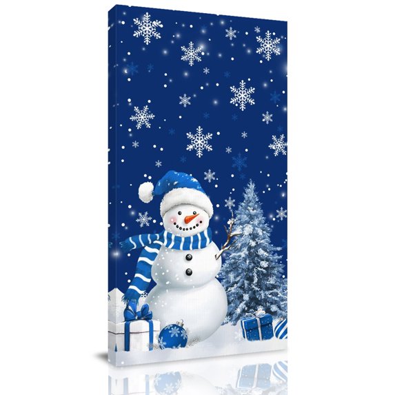 Canvas Wall Art, Navy Blue Christmas Framed Canvas Prints for Living Room Bedroom, Snowman Snowflake Gifts Xmas Tree Oversized Gallery Wrapped Wall Decor for Home Office, Gifts, 40"x60" Ship Next Day